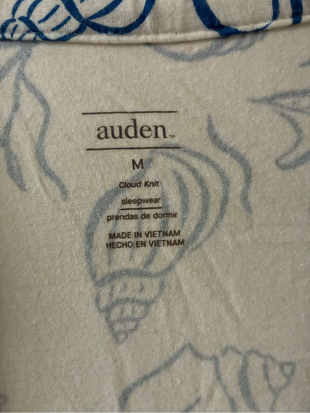 Auden White Short-Sleeve Button Pajama Set with Blue Shell Print